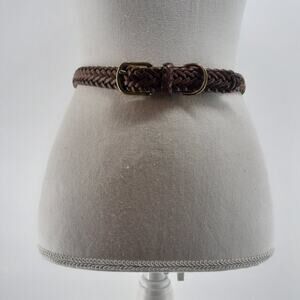 Womens Juniors Girls Brown Genuine Leather Braided Woven Weaved Gold Tone Buckle